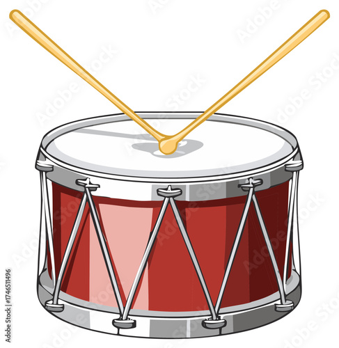 Cartoon illustration of a drum with drumsticks