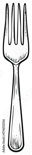 Black and white drawing of a fork, illustration for culinary concepts