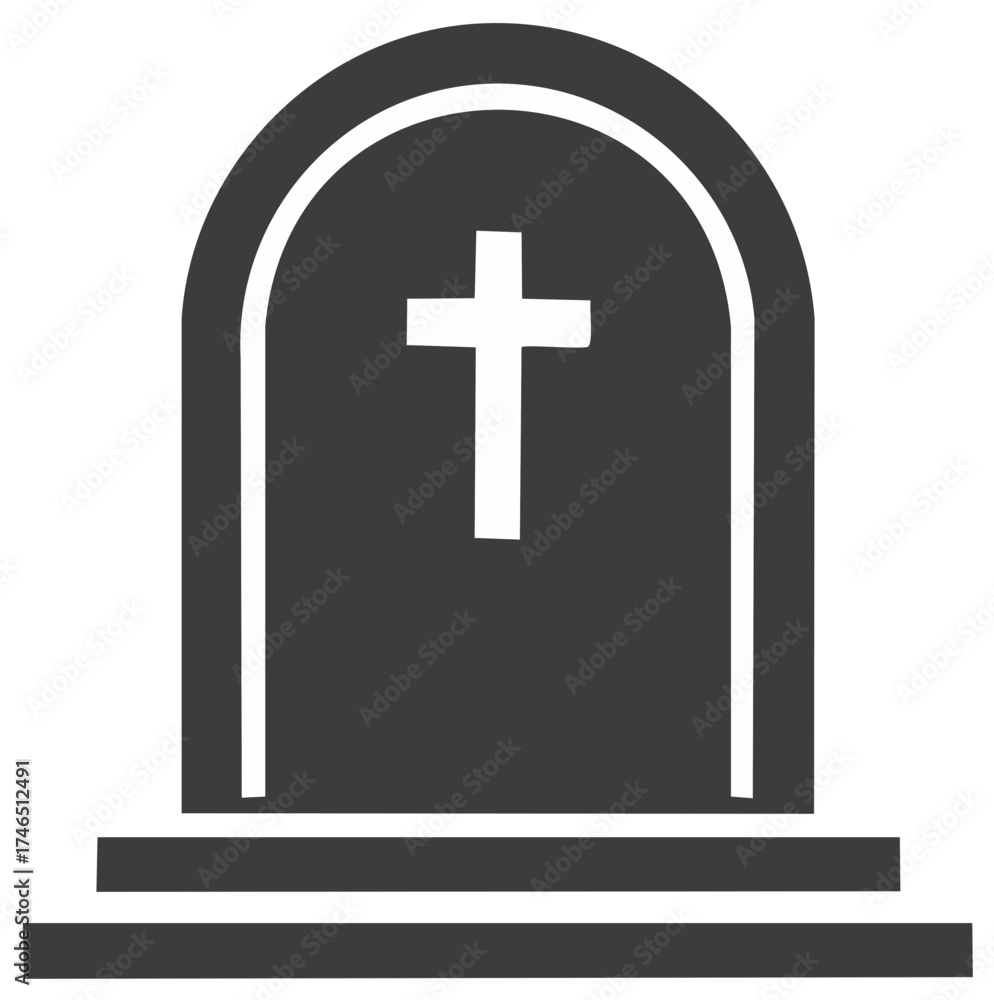 Obraz premium Simple Gravestone Illustration Featuring a Christian Cross for Cemetery Memorials