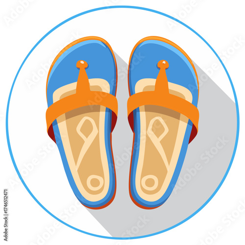 Colorful blue and orange flip flops, perfect summer footwear for beach vacation and travel