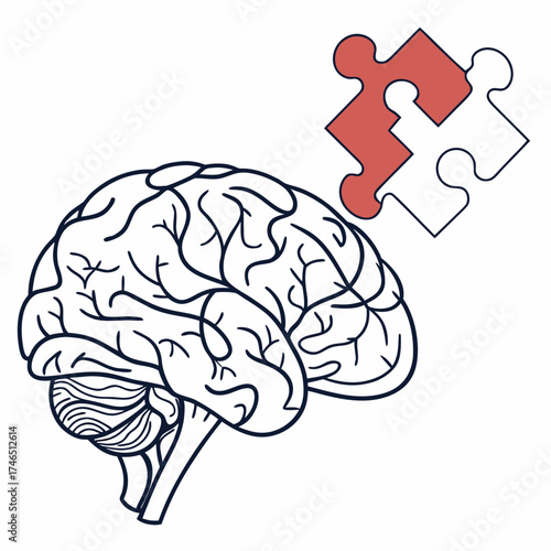 Conceptual illustration of the human brain with a missing puzzle piece symbolizing memory loss cognitive function or a mental health challenge