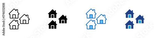 Housing Cluster Multiple Style Icon Design Vector - group of houses symbolizing neighborhood, housing complex, or community living