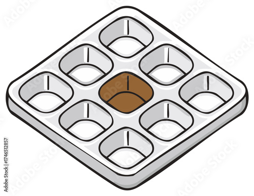 Isometric Brown Egg Crate with Gray Shells for Packaging Food Product for Safe Shipping