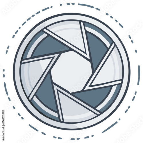 Stylized Aperture of a Camera Lens with Dash Border