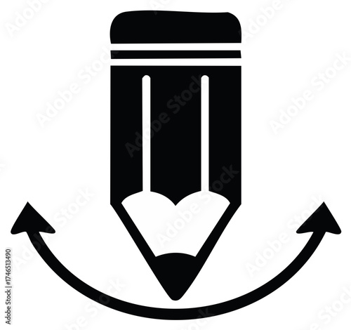 Simple black pencil icon with a curved arrow for drawing or editing tools