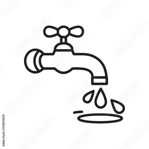 Minimalist Outline Icon of a Dripping Faucet or Water Tap for Plumbing, Conservation, and Environment