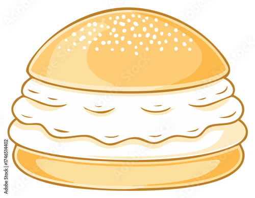 Delicious Semla Dessert with Cream Filling and Cardamom-Flavored Bun Topped with Powdered Sugar