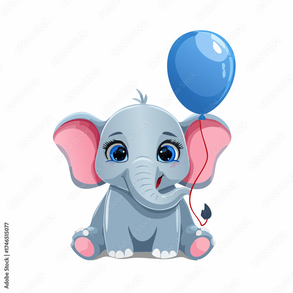 Fototapeta premium Kleiner Baby-Elefant mit Ballon