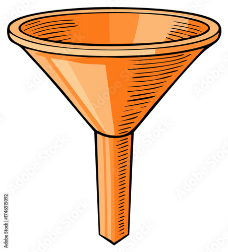Bright Orange Plastic Funnel for Liquid Transfer in Kitchen or Laboratory Settings