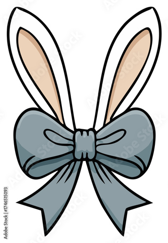 Cute cartoon bunny ears with a stylish gray bow a festive animal accessory for holidays or costumes