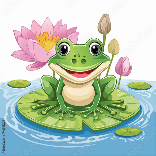 Grinsender Frosch auf Seerose