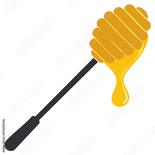 Vector illustration of a honey dipper stick with sweet golden organic honey dripping from it