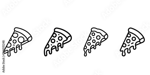 Four slices of pepperoni pizza in a simple line drawing style