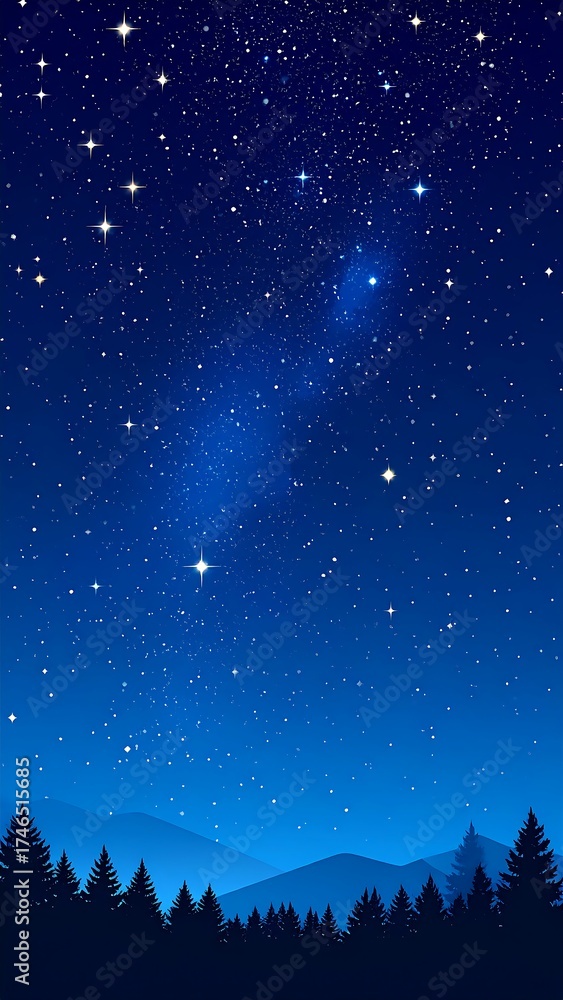 Fototapeta premium Digital art of a dark blue night sky with numerous twinkling stars