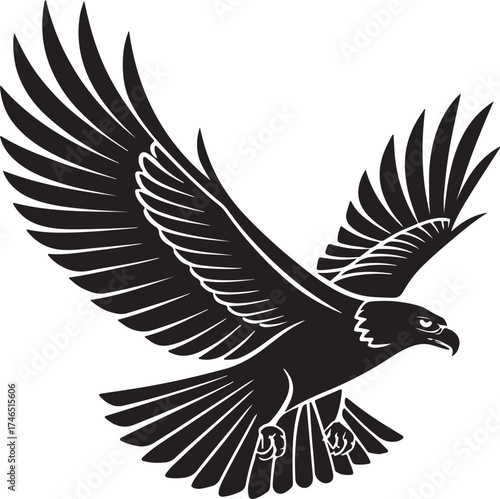 Majestic black raven in flight against a dark atmospheric background