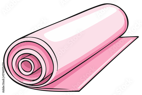 Rolled up pink yoga or exercise mat illustration in cartoon style