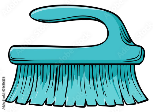 Turquoise Scrub Brush with Curved Handle and Bristles