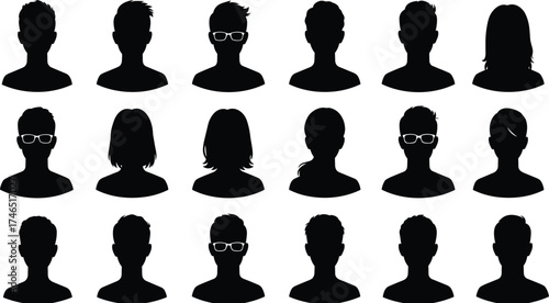 Business profile silhouettes, diverse people, corporate identity, professional headshots, office staff, workplace diversity, teamwork concept, leadership, communication, business culture illustration