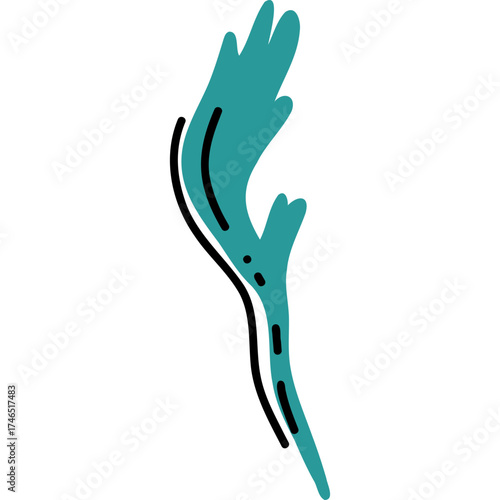 Stylized Abstract Leaf Design in an Attractive Teal Color, Beautifully Articulated