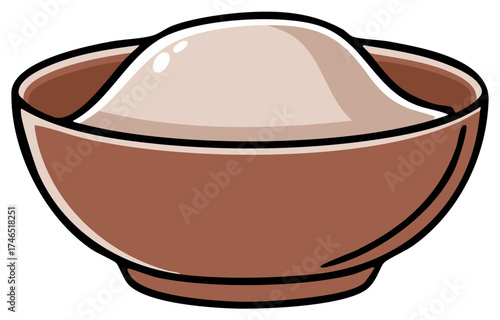 Rounded Terracotta Bowl Filled with Beige Powder Ready for Cooking or Preparation