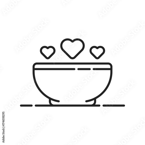 black thin line hearts with deep plate icon