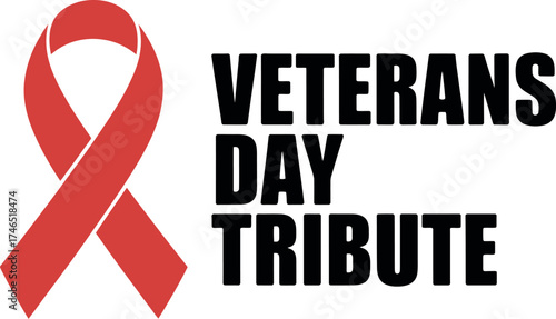 Red ribbon symbol with veterans day tribute text on a white background