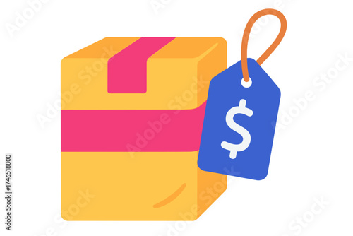 Gift box with price tag in colorful flat design style custom pack