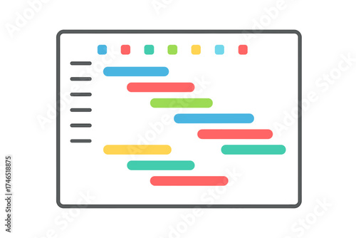 Gantt chart visualization with colorful horizontal bars and timeline  