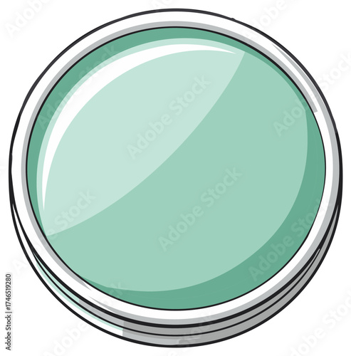 Glossy mint green round button illustration with a shiny reflective top and metallic rim