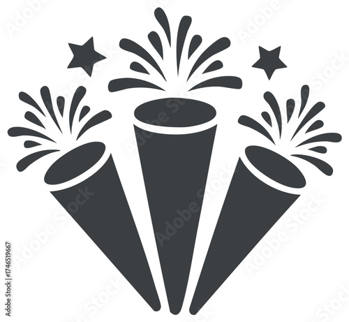 Exploding Party Poppers with Confetti and Stars Celebration Vector Icon
