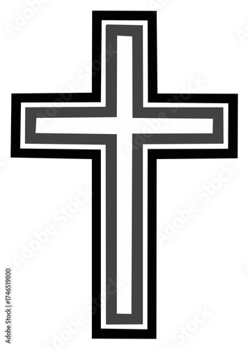 Christian Cross Symbol with Geometric Black and Gray Outline Design