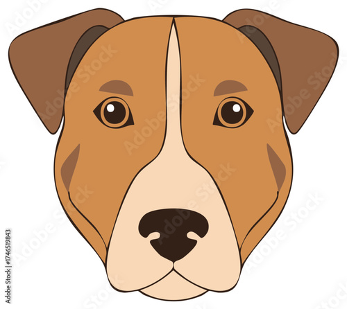 Cute Dog Face Illustration, Domestic Animal Head with Brown Fur and Big Eyes