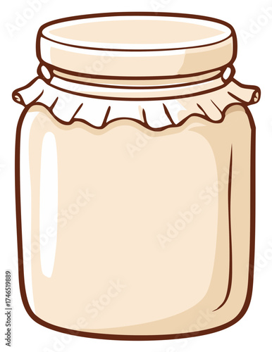 Cartoon Illustration of Closed Jar with Cloth Cover Container of Food Product