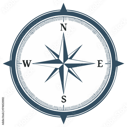 Classic Compass Rose Illustration Featuring Navigation Directions in a Circular Design