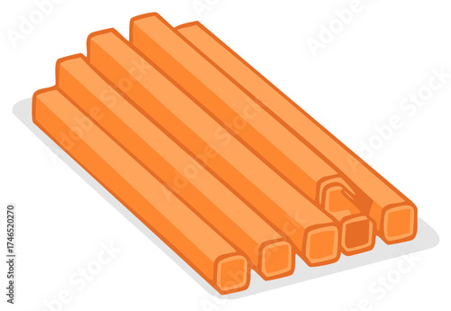 Vibrant orange square hollow tubes arranged in parallel geometric pattern abstract illustration