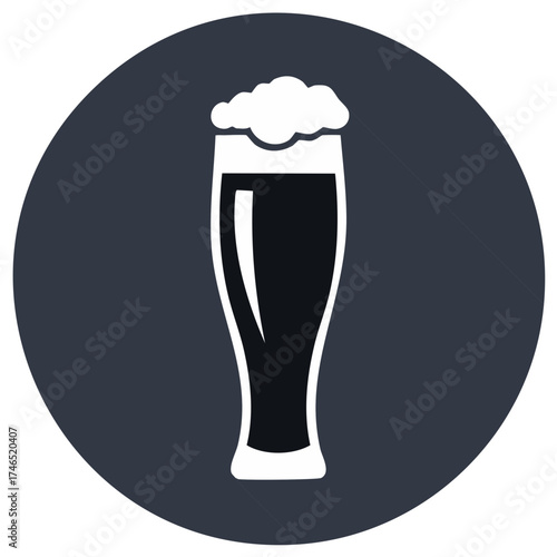 Stylized glass of beer with frothy head in a dark circle icon