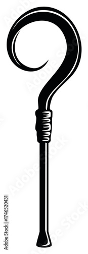 Black and white silhouette of a question mark shaped cane or walking stick