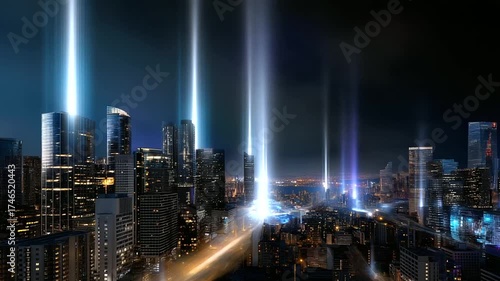 Wallpaper Mural Dynamic night skyline filled with high-rise towers, holographic billboards and shimmering streetlights, representing a smart city of the future, with copy space Torontodigital.ca