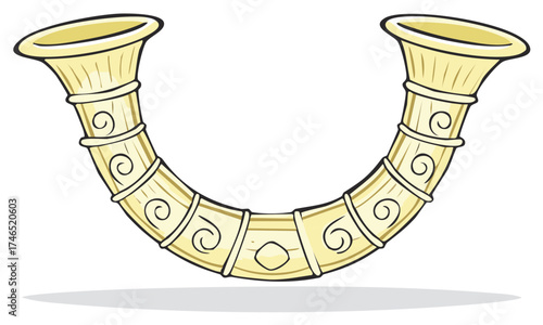 Illustration of a decorative curved horn with decorative spiral details, isolated