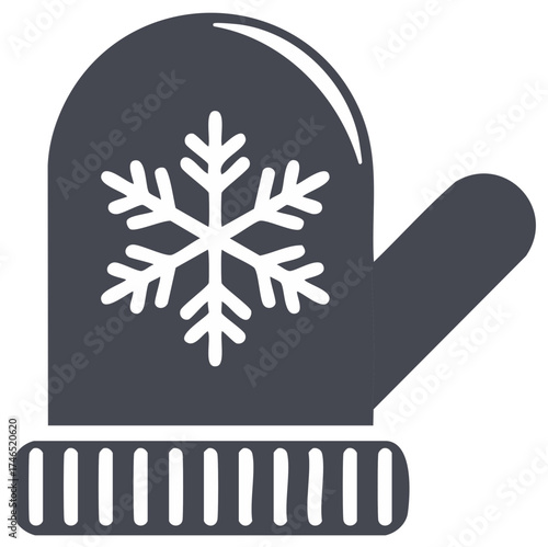 Winter mitten with snowflake design and ribbed cuff icon illustration