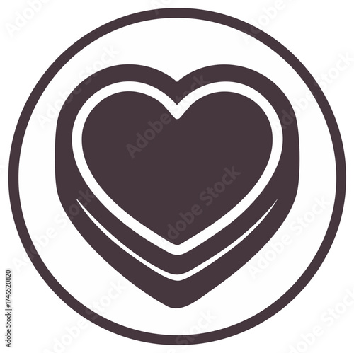 Simple dark gray heart icon enclosed in a clean circular frame representing love emotion care and passion