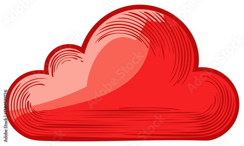 Cartoonish red cloud illustration with shading and lines, graphic design element.