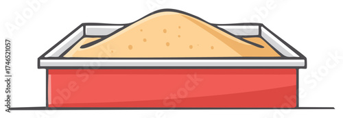 Cartoon sandbox with red base and mounds of sand for play
