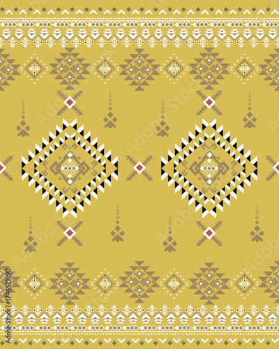 Geometric Ethnic pattern, Native American tribal fabric, tile, carpet, vector, illustration design, on yellow background