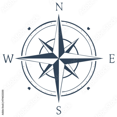 Navy Blue Compass Rose Design Element with Directions