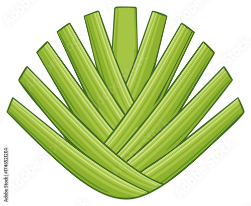 Vibrant Green Vegetable Stems Arranged in a Fan-like Pattern Cartoon Illustration