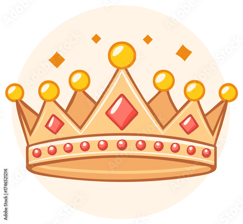 Golden Crown with Red Gems and Yellow Jewels