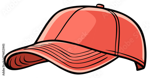Coral Baseball Cap with Curved Brim and Black Outline