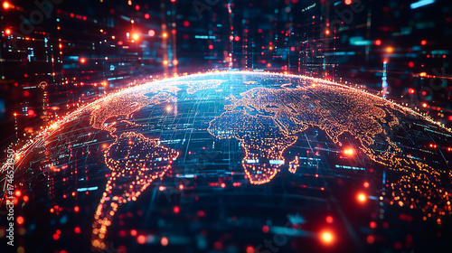 Global Network Connectivity – Digital World Map with Glowing Connections Representing Worldwide Communication and Data Exchange