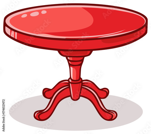 Cartoon illustration of a red table with a round top